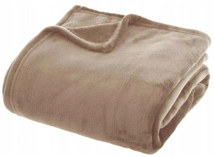 H&S Collection H&S Fleece deken/dekentje/plaid - polyester - taupe - 125 x 150 cm