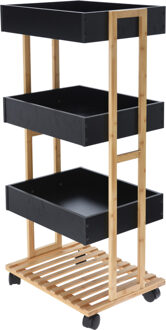 H&S Collection Keukentrolley - 32 x 32 x 84 cm - zwart - bamboe hout - badkamer trolley