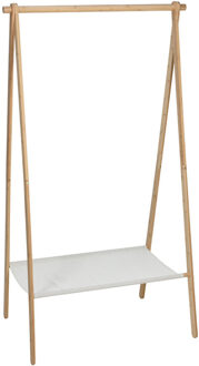 H&S Collection Kledingrek met plank - bamboe - lichtbruin/wit - 86 x 57 x 155 cm