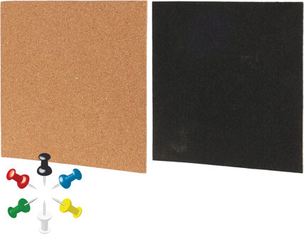 H&S Collection Krijtbord/prikbord set - met punaises/krijtmarker - 22 x 22 cm - kurk