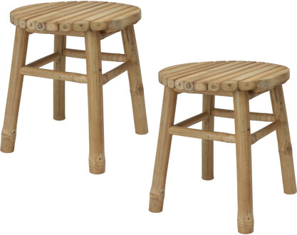 H&S Collection Krukje - 2x - plantentafel - bamboe hout - lichtbruin - D35 x H38 cm