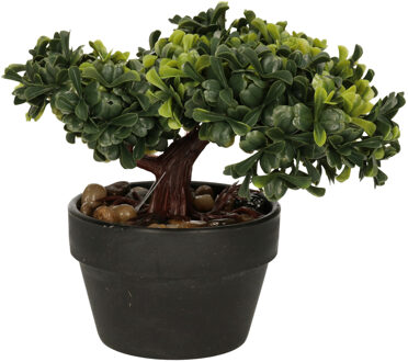 H&S Collection Kunstplant Bonsai boompje in pot - Japans decoratie - 19 cm - Type Bright - Kunstplanten Groen