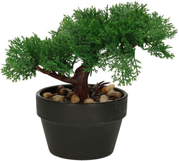 H&S Collection Kunstplant Bonsai boompje in pot - Japans decoratie - 19 cm - Type Moss - Kunstplanten Groen