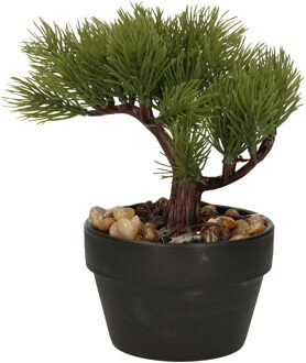 H&S Collection Kunstplant bonsai boompje in pot - Japans decoratie - 19 cm - Type Needle Groen