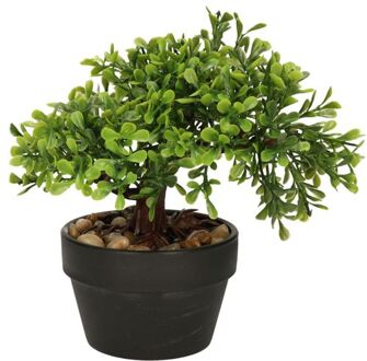 H&S Collection Kunstplant Bonsai boompje in pot - Japans decoratie - 19 cm - Type Olive - Kunstplanten Groen