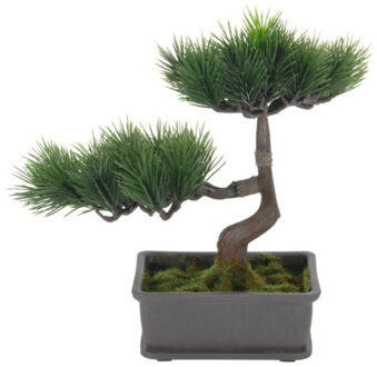 H&S Collection Kunstplant Bonsai boompje in pot - Japans decoratie - 27 cm - dennen naalden - Kunstplanten Groen