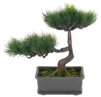 H&S Collection Kunstplant Bonsai boompje in pot - Japans decoratie - 27 cm - dennen naalden - Kunstplanten Groen