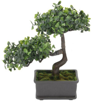 H&S Collection Kunstplant Bonsai boompje in pot - Japans decoratie - 27 cm - Groene blaadjes - Kunstplanten