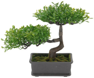 H&S Collection Kunstplant bonsai boompje in pot - Japans decoratie - 27 cm - lichtgroene blaadjes