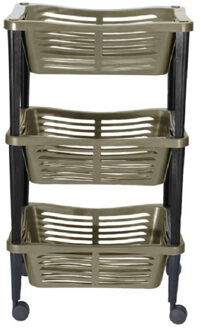 H&S Collection Kunststof keuken/badkamer trolley met manden - 40 x 30 x 60 cm - taupe