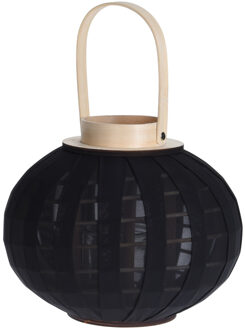 H&S Collection Lantaarn - hout met stof - zwart - 21 cm - Lantaarns