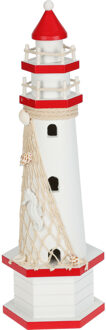 H&S Collection Maritieme deco beeldje Vuurtoren - Hout - 10 x 36 cm