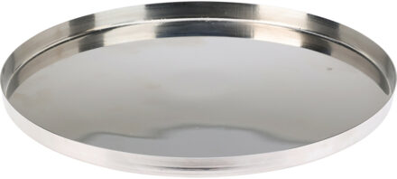 H&S Collection Onderbord/kaarsenbord - serveerschaal - RVS - 21 x 2 cm - rond - zilver