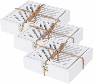 H&S Collection Onderzetters voor glazen - 12x - hout - wit - 10 x 10 cm