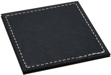 H&S Collection Onderzetters voor glazen - 4x - zwart - kunstleder - 10 x 10 cm