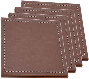 H&S Collection Onderzetters voor glazen - 8x - bruin - kunstleder - 10 x 10 cm - Glazenonderzetters