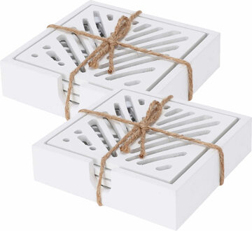 H&S Collection Onderzetters voor glazen - 8x - hout - wit - 10 x 10 cm