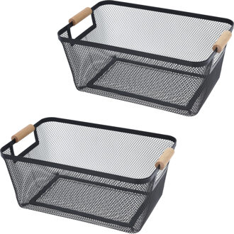 H&S Collection Opbergmand - 2x - met handgrepen - zwart - metaal - 35 x 23 x 16 cm - draadmand