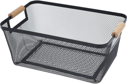 H&S Collection Opbergmand - met handgrepen - zwart - metaal - 35 x 23 x 16 cm - draadmand