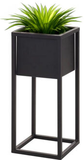 H&S Collection Plantenpot - zwart - op metalen standaard - 50 cm hoogte