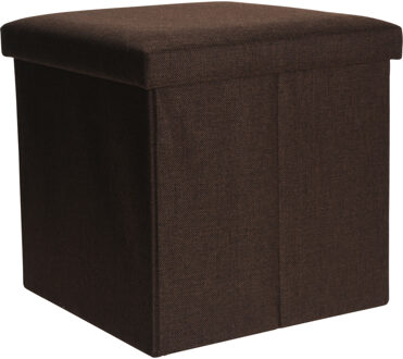 H&S Collection Poef/hocker/krukje - opbergbox - bruin - polyester - 38 x 38 cm - opvouwbaar