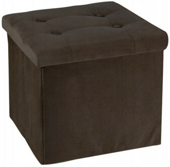 H&S Collection Poef/hocker/krukje - opbergbox - donkerbruin - fluweel polyester - 38 x 38 cm - Poefs