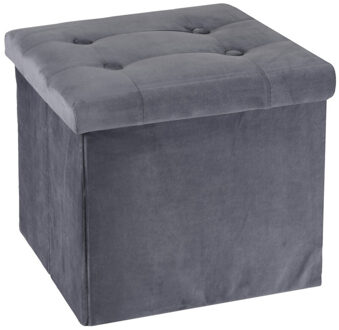 H&S Collection Poef/hocker/krukje - opbergbox - donkergrijs - fluweel polyester - 38 x 38 cm - Poefs