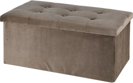 H&S Collection Poef/hocker/voetenbankje - opbergbox - beige - polyester - 76 x 40 x 38 cm - Poefs