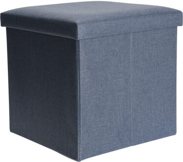 H&S Collection Poef/hocker/voetenbankje - opbergbox - blauw - polyester - 38 x 38 cm - Poefs