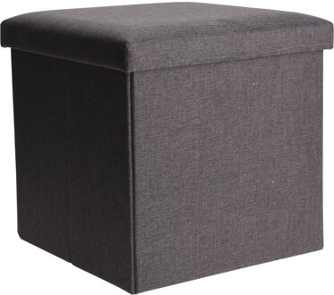 H&S Collection Poef/Hocker/voetenbankje - opbergbox - grijs - polyester - 38 x 38 cm - Poefs