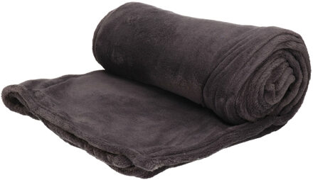 H&S Collection Polyester fleece deken/dekentje/plaid 125 x 150 cm antraciet