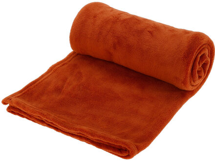 H&S Collection Polyester fleece deken/dekentje/plaid 125 x 150 cm roest oranje - Plaids Rood