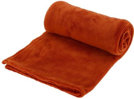 H&S Collection Polyester fleece deken/dekentje/plaid 125 x 150 cm roest oranje - Plaids Rood