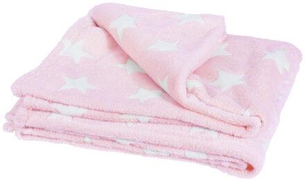 H&S Collection Polyester fleece deken/dekentje/plaid 130 x 160 cm roze