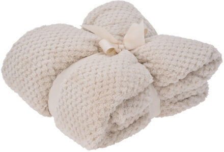 H&S Collection Polyester fleece deken - dekentje - plaid - 130 x 170 cm - creme wit