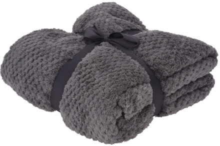 H&S Collection Polyester fleece deken/dekentje/plaid 130 x 170 cm grijs