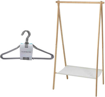 H&S Collection Set van kledingrek met plank en kledinghangers - bamboe - 155 cm