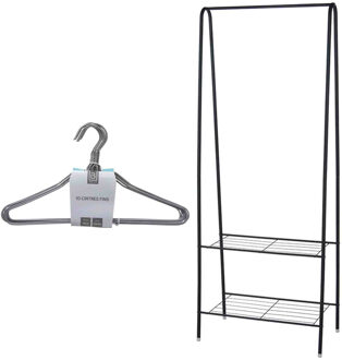 H&S Collection Set van kledingrek met plank en kledinghangers - metaal - 152 cm