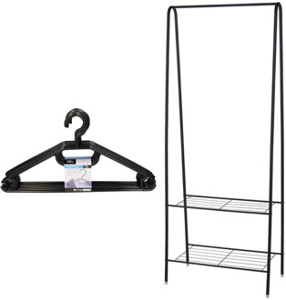 H&S Collection Set van kledingrek met plank en kledinghangers - metaal - 152 cm