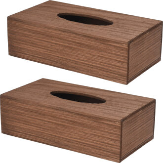 H&S Collection Tissuebox/tissuedoos - 2x - donkerbruin - hout - 25 x 14 x 8 cm - universeel - Tissuehouders