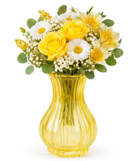 H&S Collection Vaas Chelsea - geel - glas - H20 x D12 cm - bloemenvaas