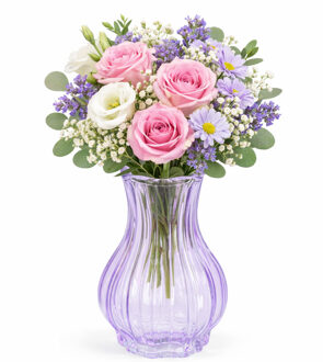 H&S Collection Vaas Chelsea - lila - glas - H20 x D12 cm - bloemenvaas