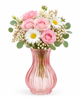 H&S Collection Vaas Chelsea - rood - glas - H20 x D12 cm - bloemenvaas