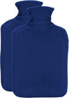 H&S Collection Warmwaterkruik - 2x - met fleecehoes - donkerblauw - 1,75L - kruik