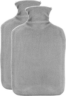 H&S Collection Warmwaterkruik - 2x - met fleecehoes - grijs - 1,75L - kruik
