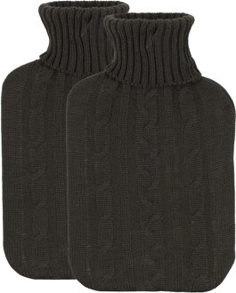 H&S Collection Warmwaterkruik - 2x - met zacht gebreide hoes - donkergrijs - 1,75L - kruik