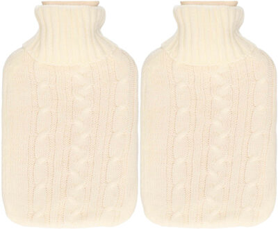 H&S Collection Warmwaterkruik - 2x - met zacht gebreide hoes - warm wit - 1,75L - kruik