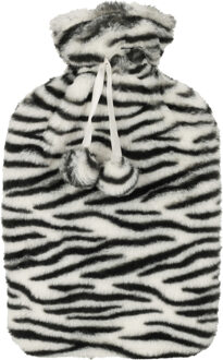 H&S Collection Warmwaterkruik - met zachte dierenprint hoes - wit/zwart - 1,75L - kruik - Kruiken