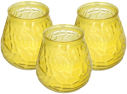 H&S Collection Windlicht geurkaars - 3x - geel glas - 48 branduren - citrusgeur
