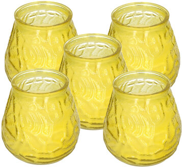 H&S Collection Windlicht geurkaars - 5x - geel glas - 48 branduren - citrusgeur